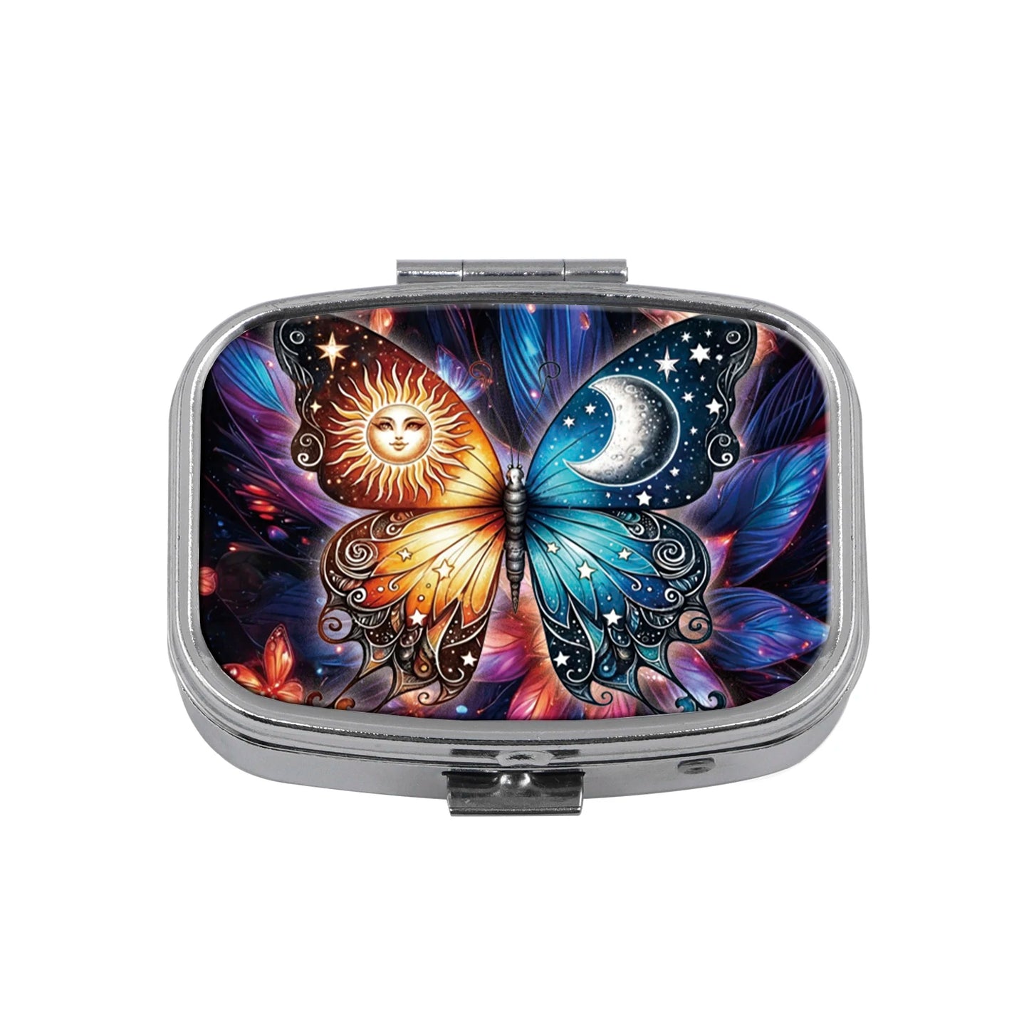 Cute Cats Pill Box Divided Metal Square Animals Tiger Birds Pill Box Travel Portable Medicine Case