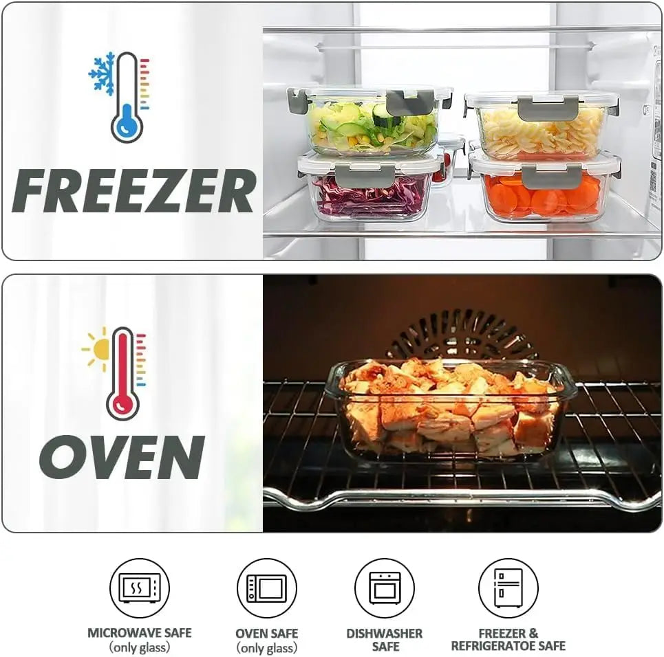 12-Pack Airtight Glass Food Storage Containers, Microwave & Dishwasher Safe, BPA-Free for Meal Prep