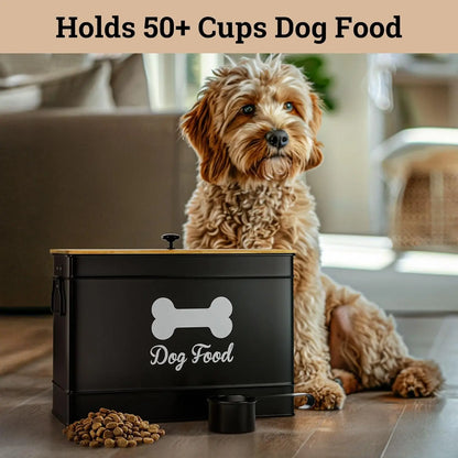 Airtight Dog Food Container with Metal Scoop, 15 lb Capacity, Bamboo Lid for Fresh Storage