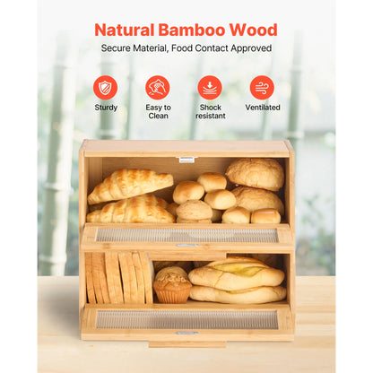 Large Capacity Bamboo Bread Storage Container