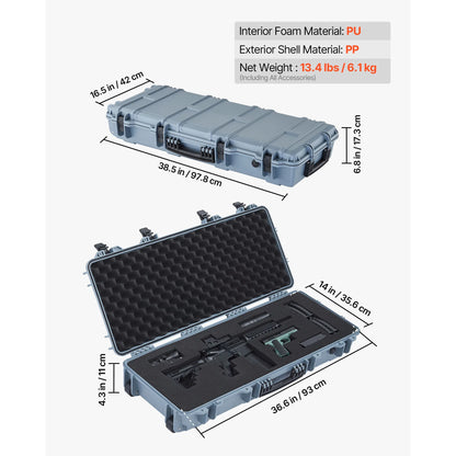 SucceBuy Hard Rifle Case Lockable Rifle Case with Pre-cut Foams Wheels IP67 Waterproof Pistol Storage Cases for Rifles Shotguns
