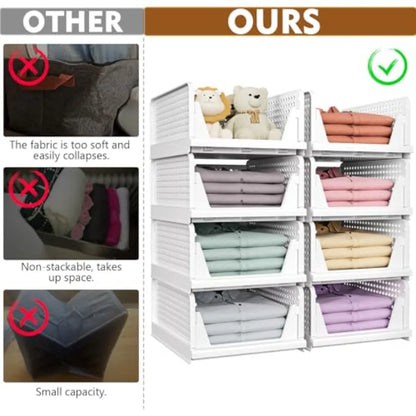 Stackable Closet Organizer Box, Multifunctional and Foldable Closet Storage Basket for Bathroom Kitchen Laundry Room Wardrobe S