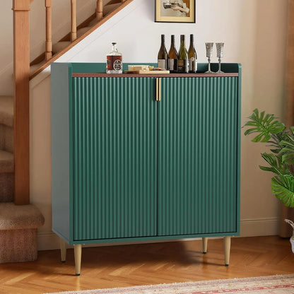 Green Coffee Bar Cabinet, 37" Buffet Cabinet with Fluted Texture Liquor Cabinet with Wine Racks for Home Living, Customized