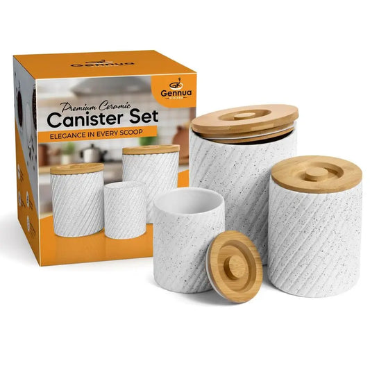 Canister Set for Kitchen Countertop amp Pantry 3 Airtight Food Storage Containers for Flour, Sugar amp More Durable White Cerami