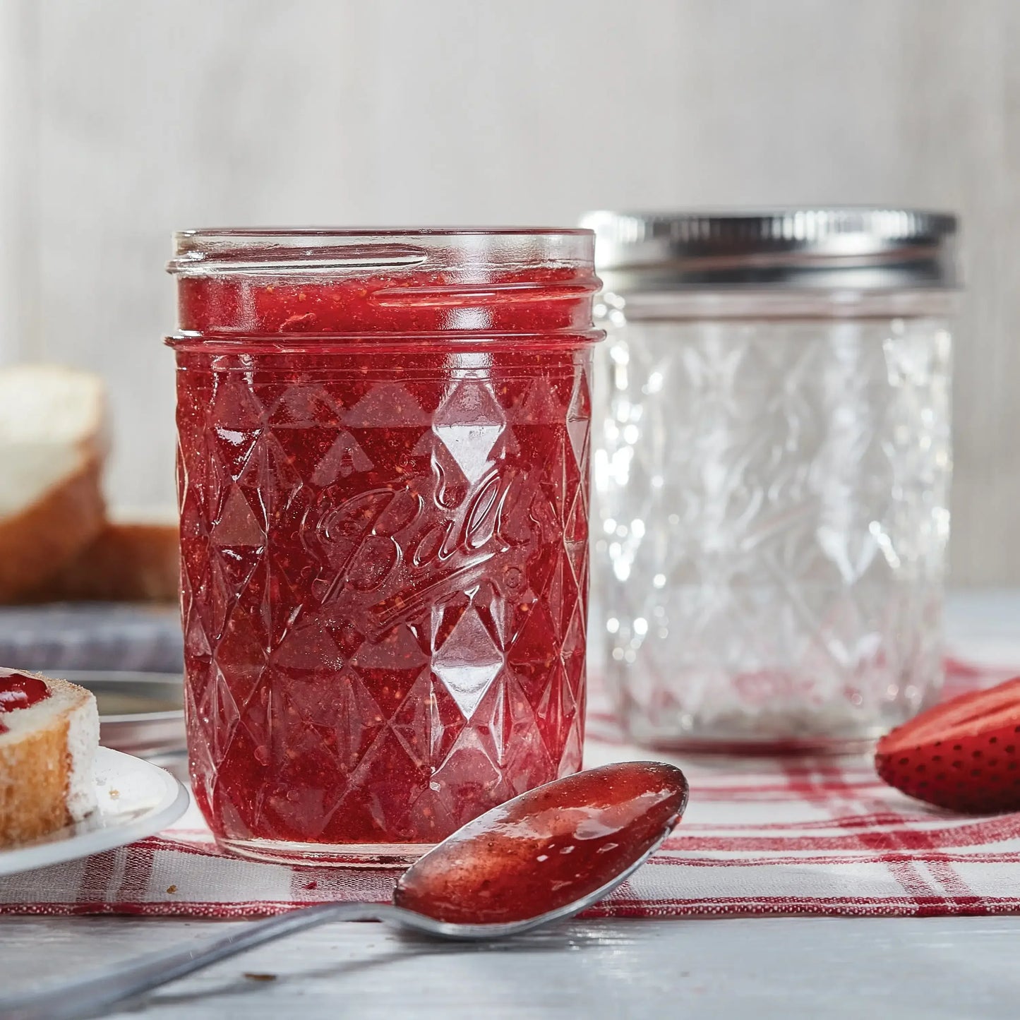Ball Quilted Crystal Mason Jar w/ Lid & Band, Regular Mouth, 8 Ounces, 12 Count,