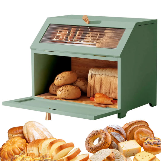 Wooden Bread Bin Multi-Purpose Bread Box Large Capacity Bread Keeper Bin Bread Storage Box for Bagel Donut Cookies