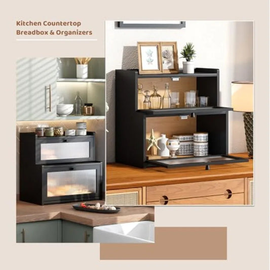 Bread Box for Kitchen Countertop Double Layer Large