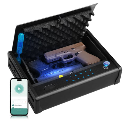 Blacksmith Biometric Pistol Safe Gun Locker Box w/ APP Control and Fingerprint 5-Quick Access Handgun Safe for 2 Pistols