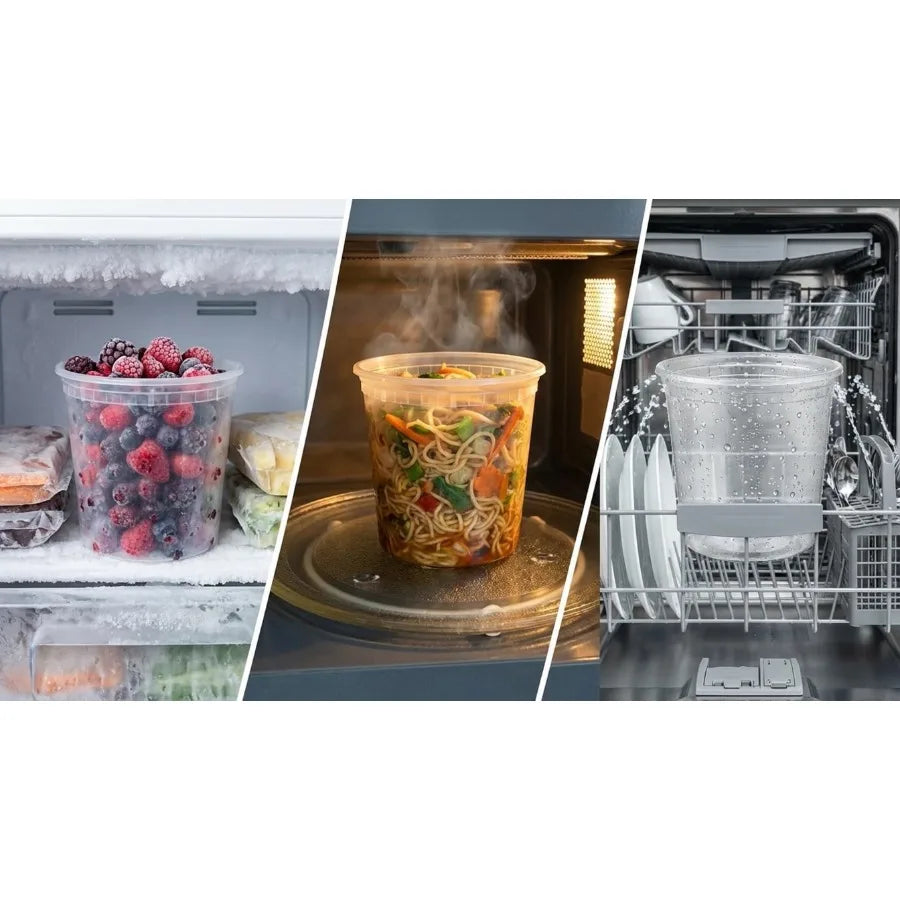 Bakken Plastic Deli Containers with Lids 8oz 100 Pack Leak-Proof Food Storage for Soup Meal Prep Slime Stackable Freezer Microw