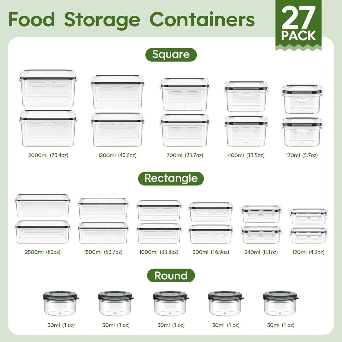 54-Piece Food Storage Containers Set with Lids, BPA-Free, Leak-Proof, Reusable for Kitchen Organization