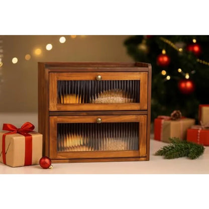 Bread Box for Kitchen Countertop Wooden Bread Storage Container