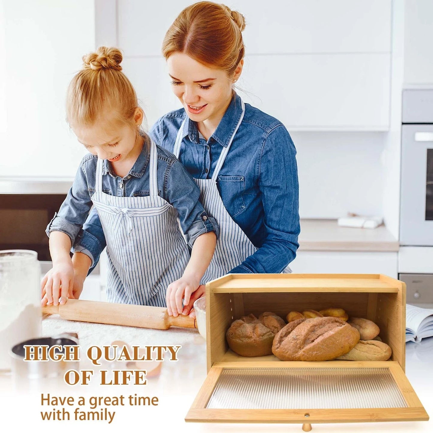 Bamboo Bread Box Airtight, Farmhouse Corner Bread Storage Container for Kitchen Countertop, Toast Holder, Rustic Home Decor