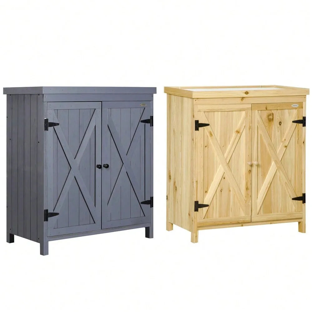 Garden Storage Cabinet Outdoor Tool Shed with Top and Two Shelves