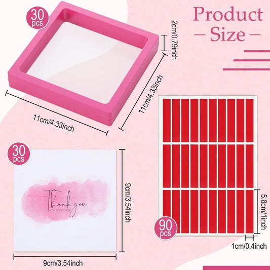 Rose Red 30 Pcs Press on Nail Packaging Box with 90 Pcs Adhesive Double Sided Tape Artificial Nail Display Case Storage Contain