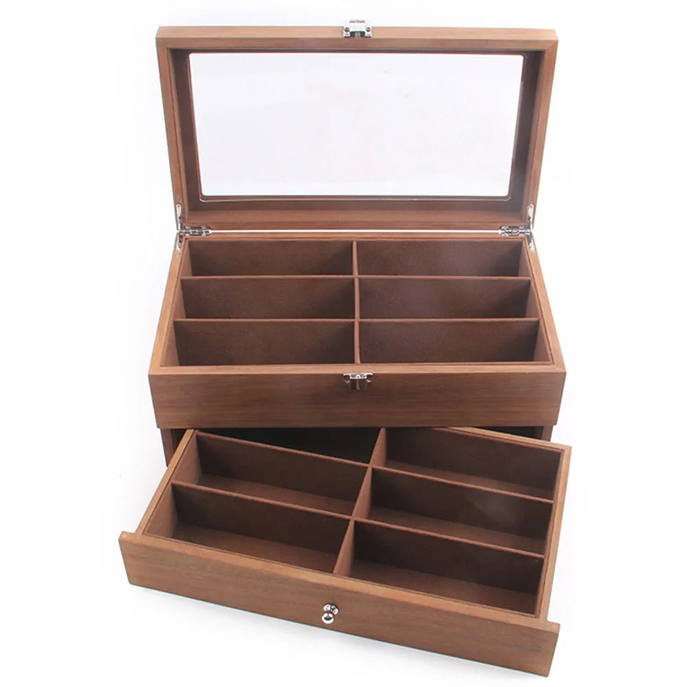 2 Layer 12 Slots Sunglass Organizer Eyeglass Display Case Glasses Storage Box