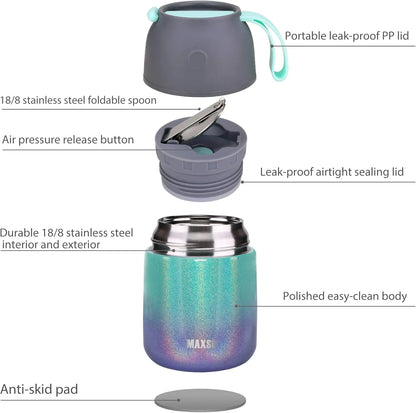 17 oz Stainless Steel Thermal Food Container with Spoon, Triple Layer Insulation for Hot and Cold Meals