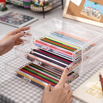 3/5Layer Acrylic Drawer Clear Office Organizer Drawer for Desk, Pencil Holder Large Desk Accessories Display Caddy for Home