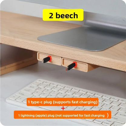 Extendable Charging Cord Holder Walnut Cable Organizer Self-Adhesive Desk Wire Management for Phone Laptop Minimalist Cord Clip