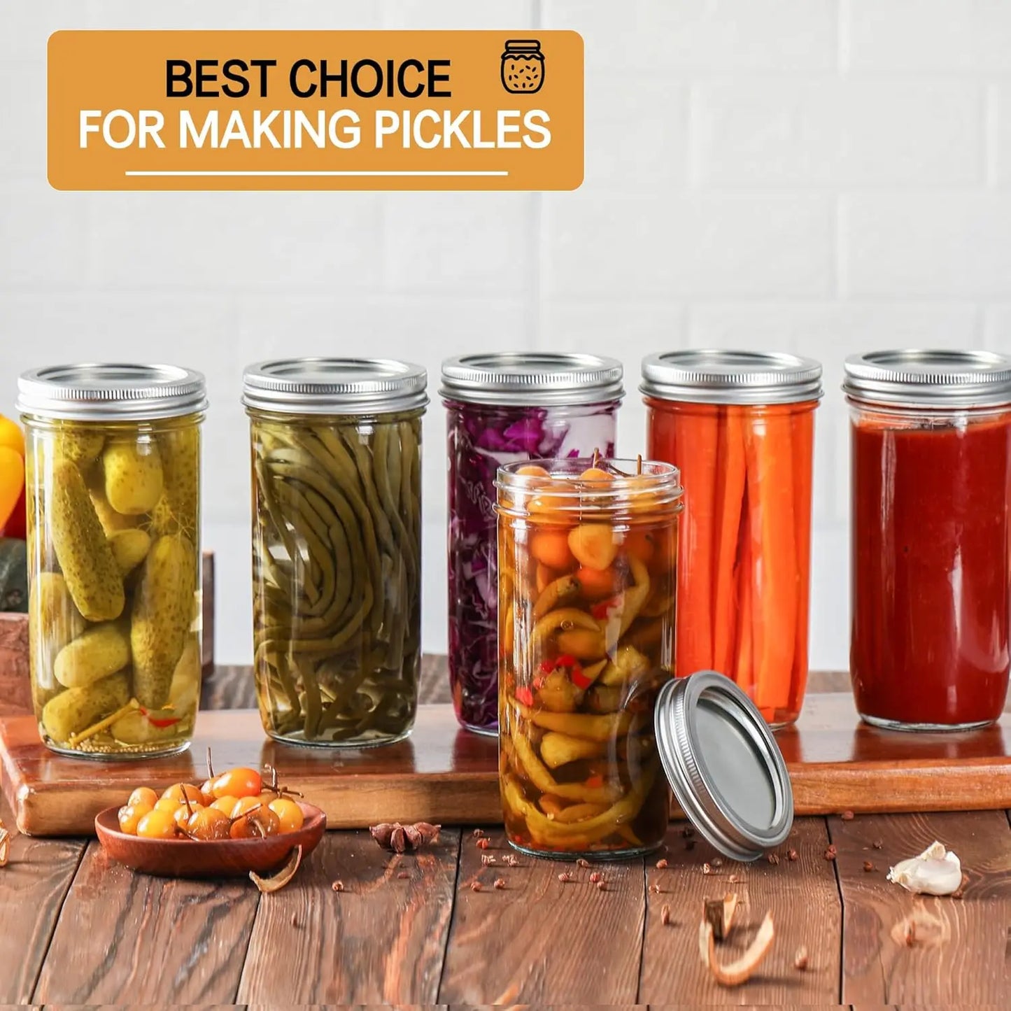Wide Mouth 24oz Glass Canning Jars, 12-Pack with Airtight Lids for Food Storage and DIY Projects
