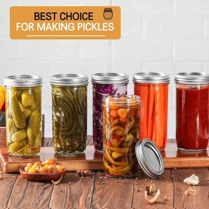 Wide Mouth 24oz Glass Canning Jars, 12-Pack with Airtight Lids for Food Storage and DIY Projects