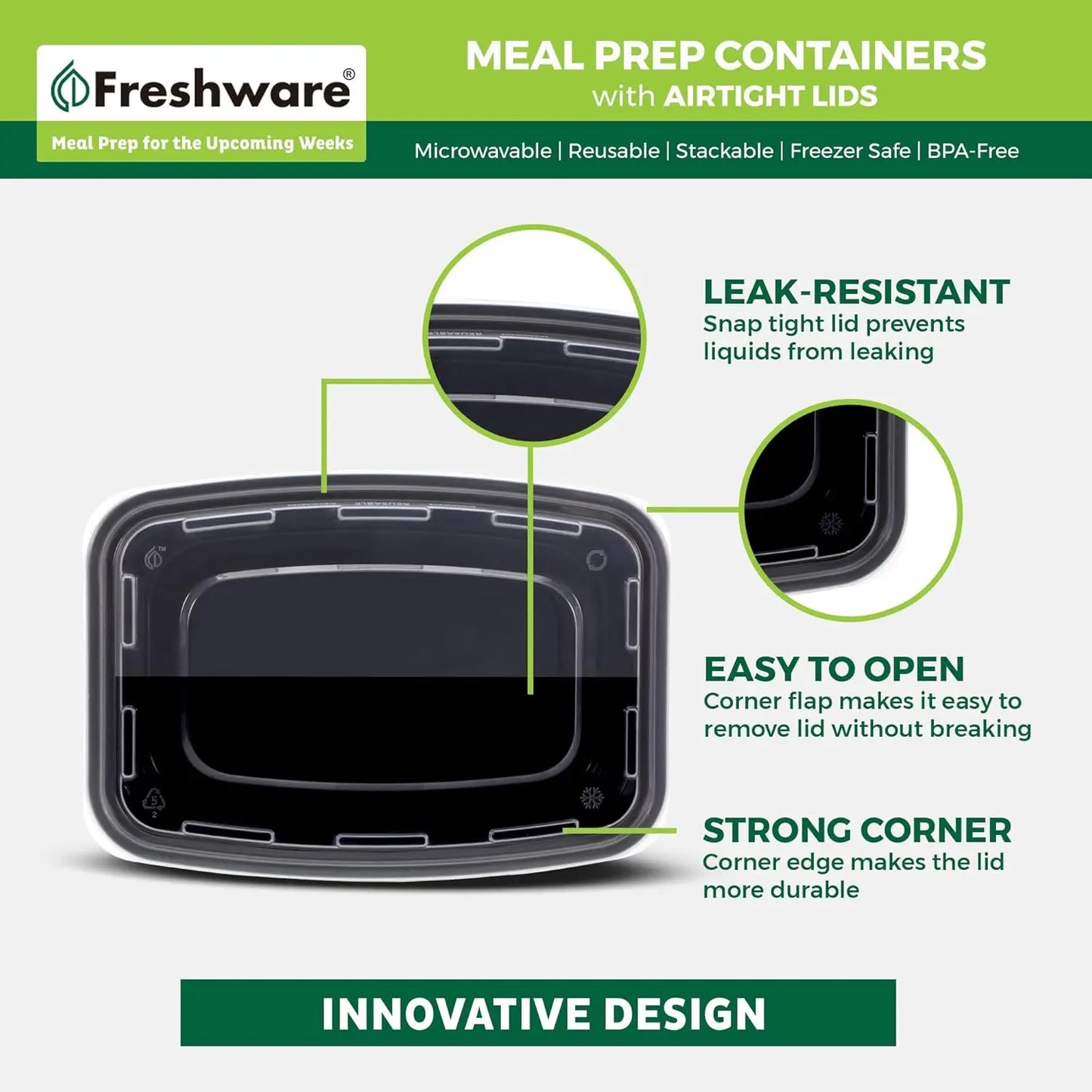 50 Pack BPA-Free Meal Prep Containers with Lids, Stackable, Microwave/Dishwasher/Freezer Safe (16 oz)