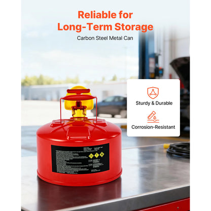 SucceBuy Safety Gas Can 2.5/5 Gallon Type I Safety Can with Stainless Steel Self-Closing Lid and PE Funnel with Ergonomic Handle