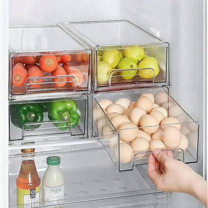 2Pack Clear Fridge Drawers PullOut Stackable Refrigerator Drawer Pantry Storage Box Plastic Food Containers for Kitchen