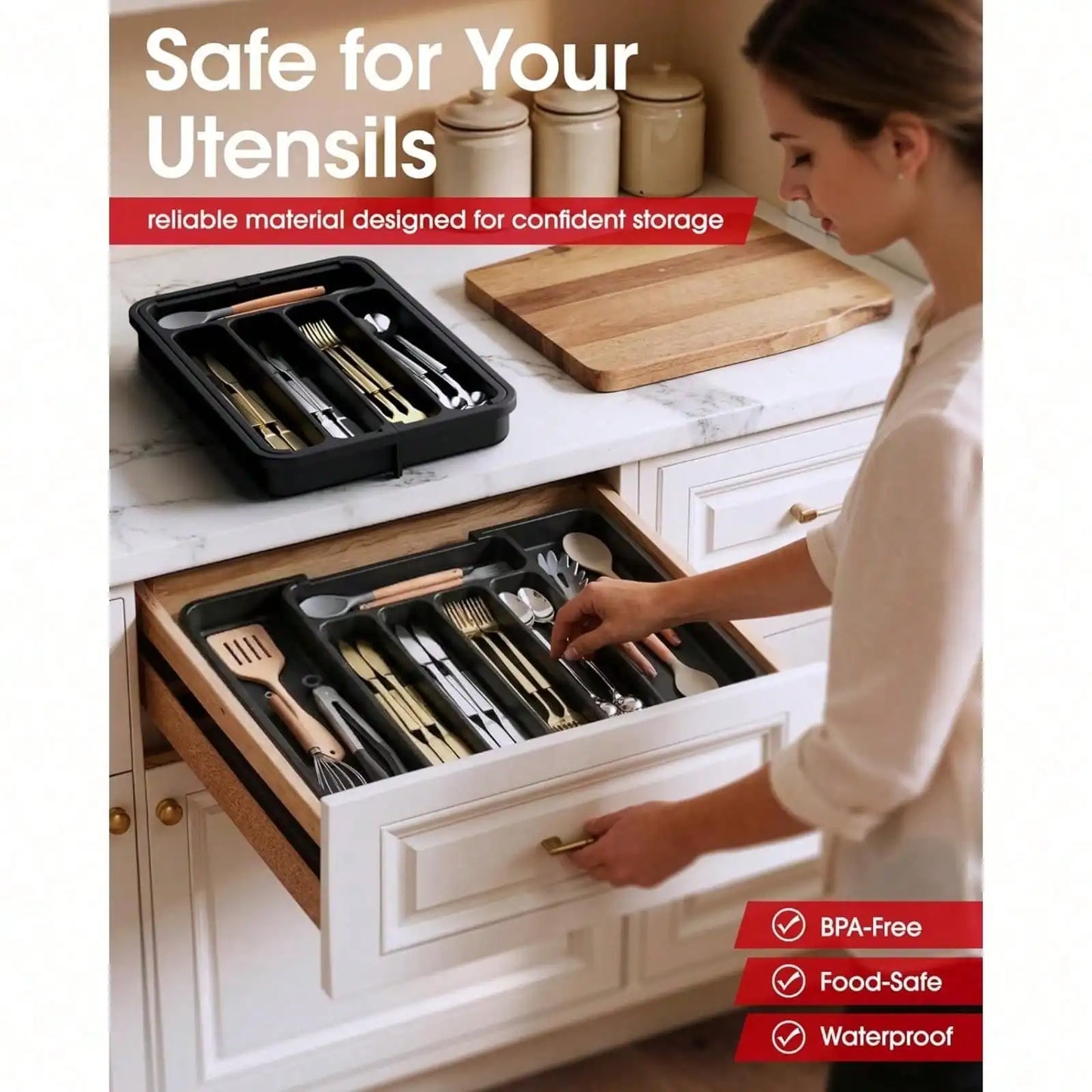 Kitchen tableware storage expert Extra Large Expandable Silverware Organizer