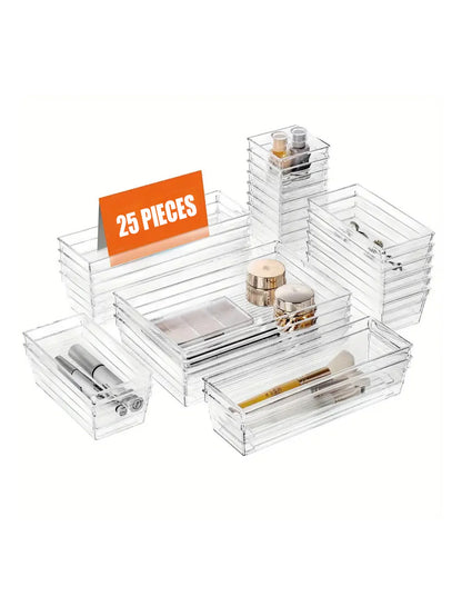 25pcs Drawer storage box set, multi-functional transparent plastic drawer storage set drawer divider storage box and storage box