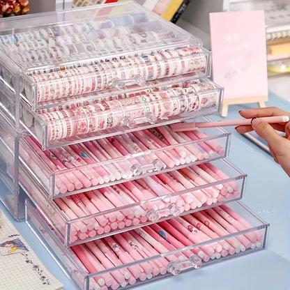 3/5Layer Acrylic Drawer Clear Office Organizer Drawer for Desk, Pencil Holder Large Desk Accessories Display Caddy for Home