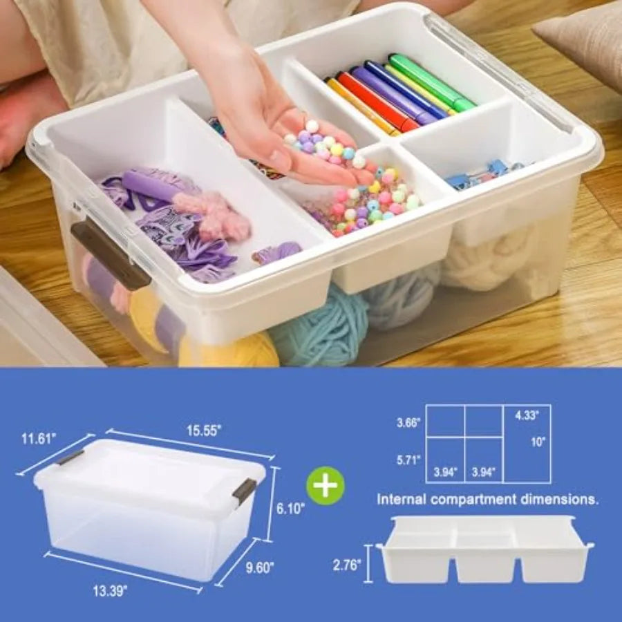 17 QT Plastic Storage Box with Removable Tray Craft Organizers and Storage Clear Container for Organizing Bead Tool Sewing Play