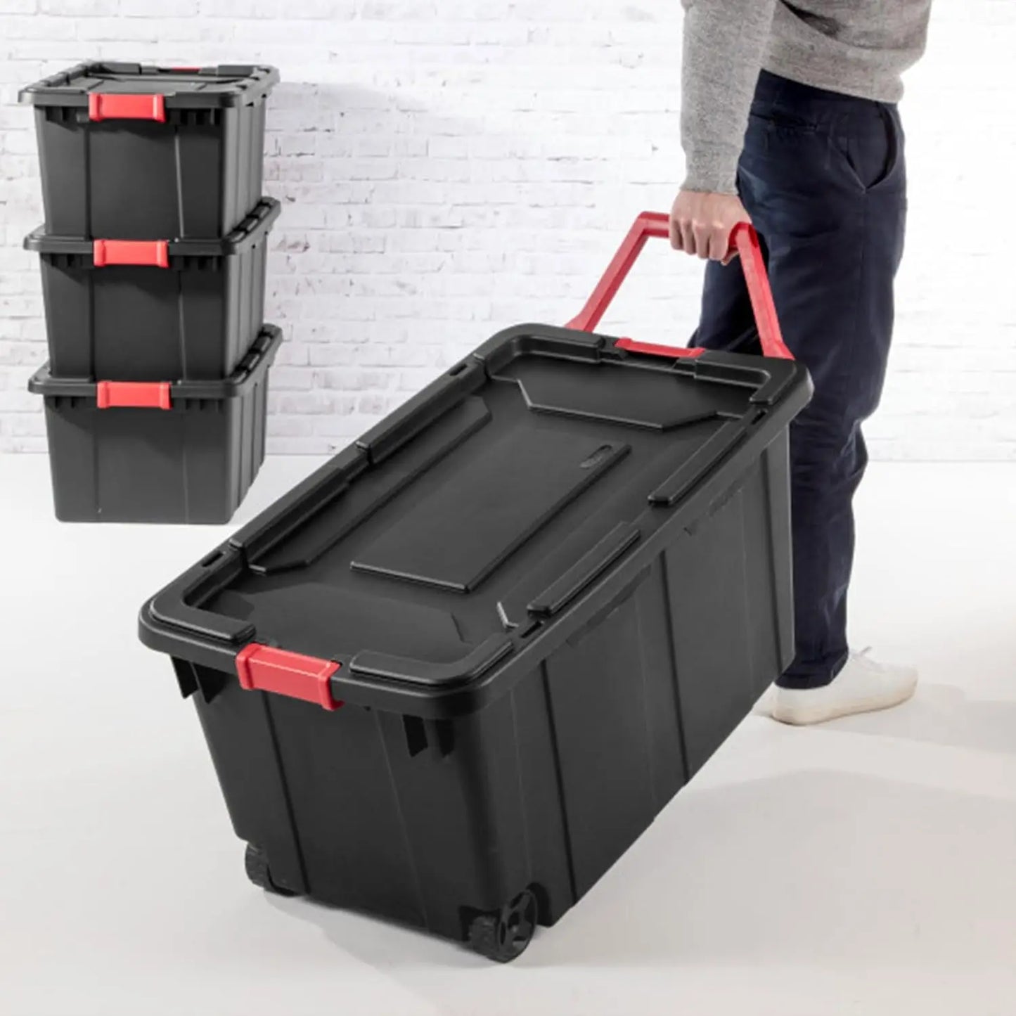 6-Pack Heavy-Duty Plastic Storage Bins with Lids, 15 Gallon Black Organizing Containers for Home and Office