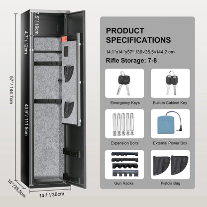 SucceBuy 3-8 Rifles Gun Safe w/ Digital Keypad & Lock Gun Storage Cabinet with Removable Storage Shelf for Home Long Gun Pistols