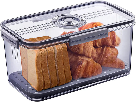 Airtight Bread Storage Container with Time Dial, Large Capacity for Homemade Bread, Toast, Bagels, Grey