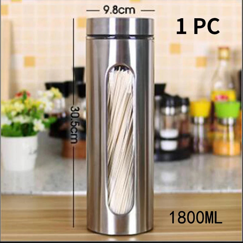 Kitchen Supplies 304 Stainless Steel Storage Jars Household Visual Glass Sealed Jars Multigrain Cans Tea Cans Food Storage Jars