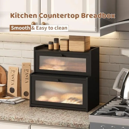 Bread Box for Kitchen Countertop Double Layer Large