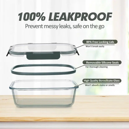 12-Pack Airtight Glass Food Storage Containers, Microwave & Dishwasher Safe, BPA-Free for Meal Prep