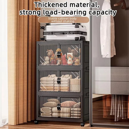 22.4 Inch Foldable Storage Box, Double Doors Multi-Layer No Assembly Organizer for Drinks/Snacks/Toys/Daily Items, Space-Saving