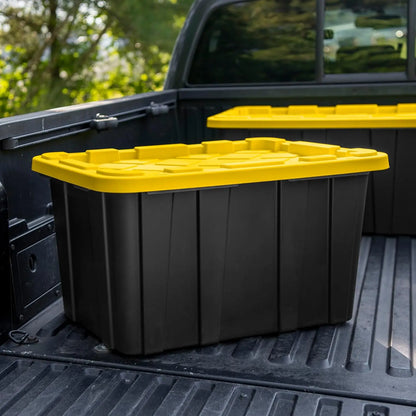 6-Pack Industrial Tote, Plastic Storage Container Bins with Lids, 27 Gallon - Heavy-Duty Organizing Containers for Closet,