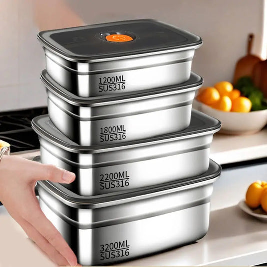 Stainless Steel  Large Capacity Refrigerator Freezer Storage Box Sealed Microwave Suitable Leak-proof Box