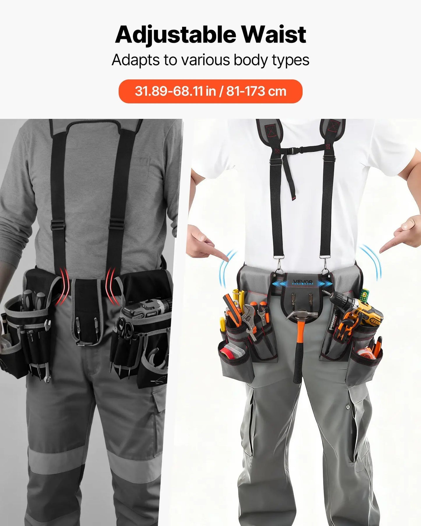 Tool Belt, 22 Pockets Tool Pouch with Suspenders for Men, Heavy Duty Adjustable Utility Belt Bag Suspenders for Electrician,