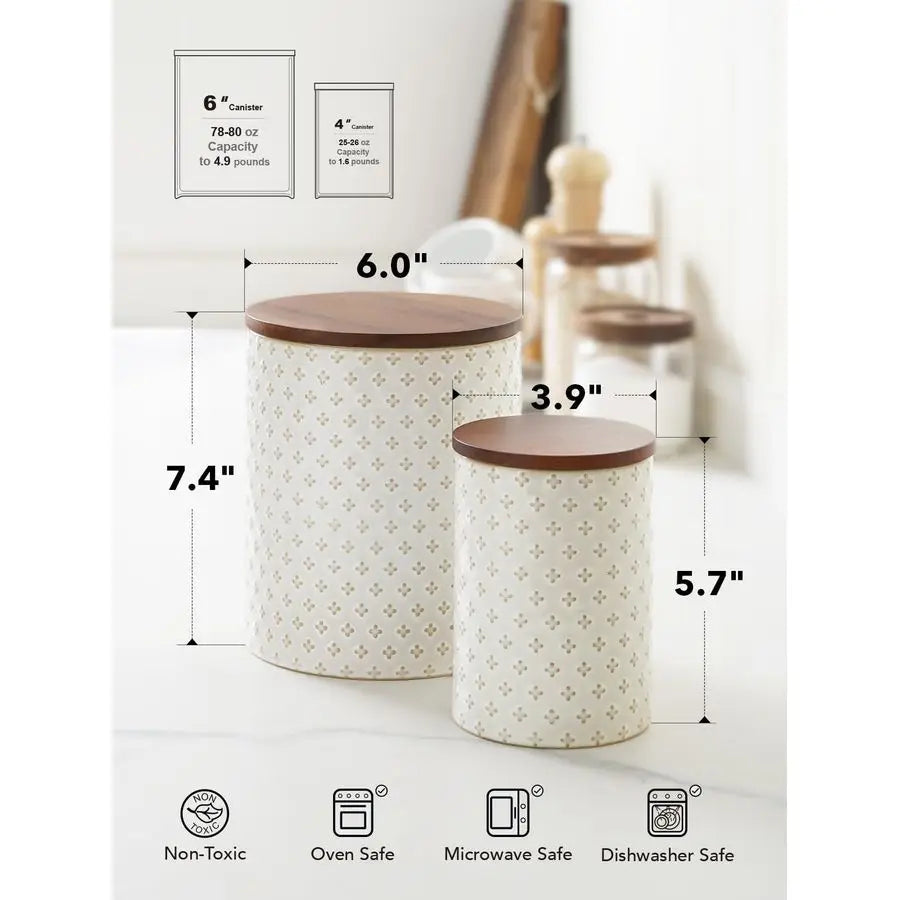 Food Storage Containers with Airtight Lids, 78 25 oz Ceramic Sugar Canisters Sets, Embossed Large Jars for Pasta, Oats, Coffee B