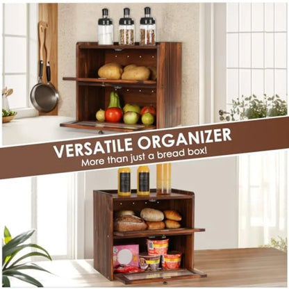 Bread Box for Kitchen Countertop Wooden Bread Storage Container