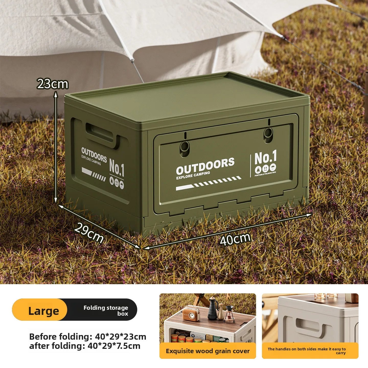 Foldable Storage Box for Camping Outdoor Large Capacity Side Opening Organizer for Car Home Toys Clothes