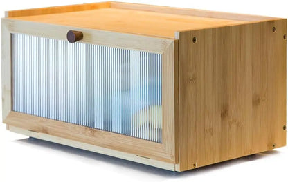 Large Bamboo Bread Box with Window, Farmhouse Style Kitchen Storage Container for Fresh Bread