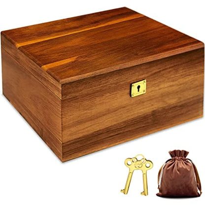 Wooden Storage Box with Hinged Lid and Locking Large Premium Solid Acacia Keepsake Chest Box -Storage Space to Organize Jewelry