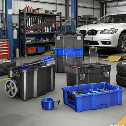 20” Rolling Tool Box with Wheels, 3-Tier Portable Stackable for Garage Storage, with Removable Cup Holder (20”W×12”D×35”H)