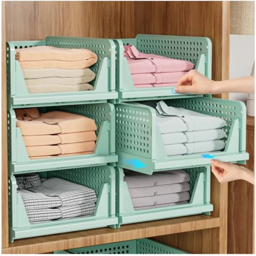 Stackable Closet Organizer Box, Multifunctional and Foldable Closet Storage Basket for Bathroom Kitchen Laundry Room Wardrobe S