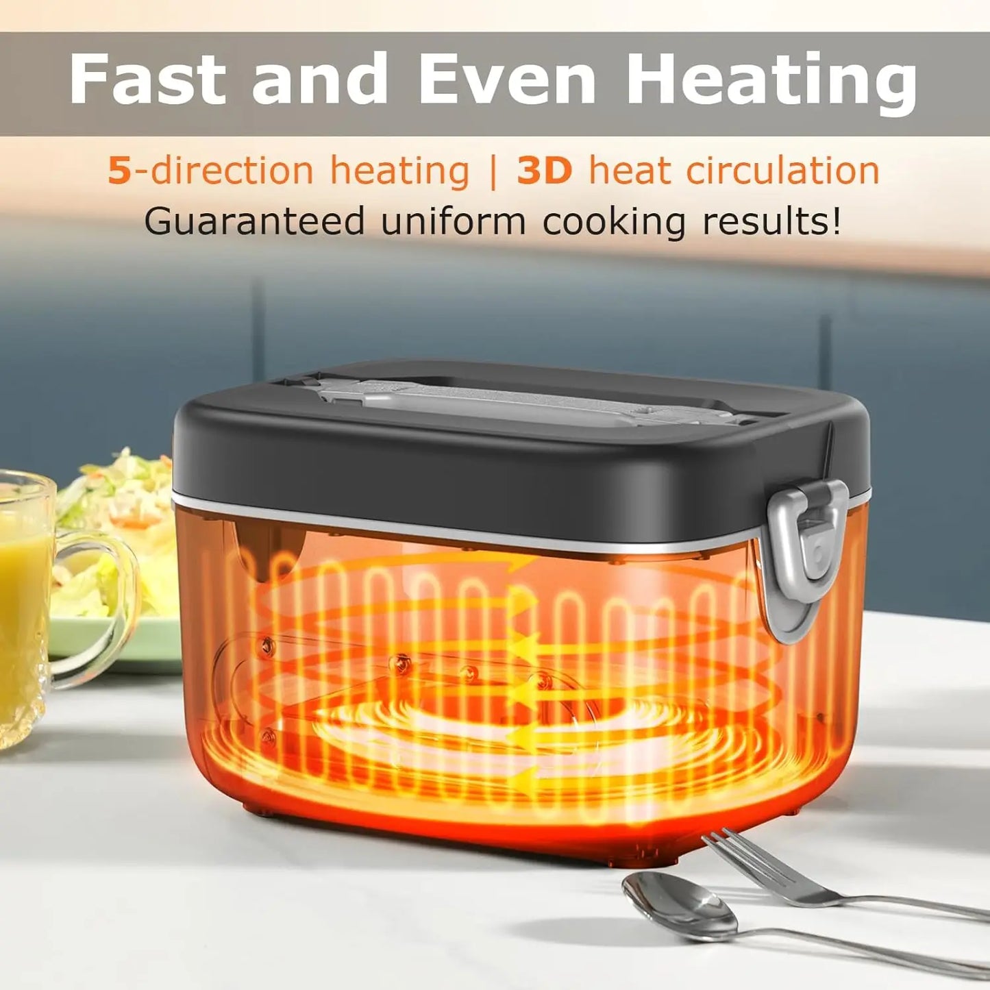 1.2L Cordless Electric Lunch Box with 5-Sided Heating, Auto Temp Control, Leakproof & BPA-Free for Office, Truck, Outdoors