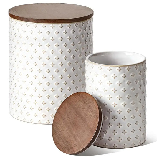 Food Storage Containers with Airtight Lids, 78 25 oz Ceramic Sugar Canisters Sets, Embossed Large Jars for Pasta, Oats, Coffee B